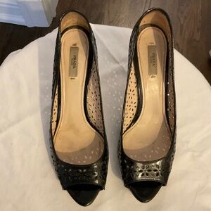 Prada perforated platform paten leather heels size 41